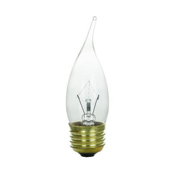 SUNLITE 40w 130v Candelabra E26 base Flame Clear bulbs