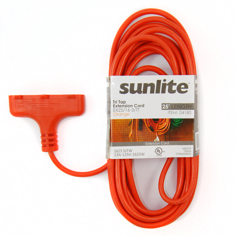 SUNLITE EX25-16/3 TT Tri Tap Orange 25 foot Extension Cord