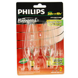 Philips 25w 120v Flame E12 2900K Clear Halogen Candelabra Light Bulb - 2 PACK