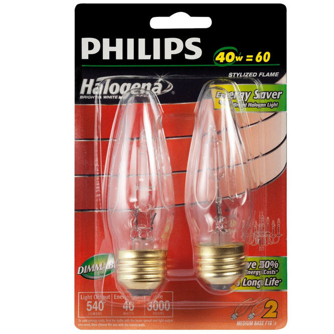 Philips 40w 120v F10.5 Flame E26 Halogen Decorative lamp - 2 bulbs