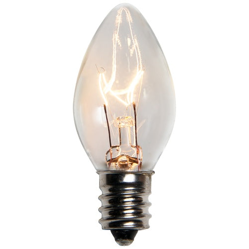 25 Bulbs - C7 Transparent Clear, 5 Watt lamp, E12 - Candelabra base