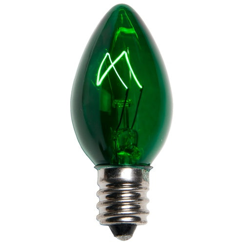 25 Bulbs - C7 Triple Dipped Transparent Green, 5 Watt lamp