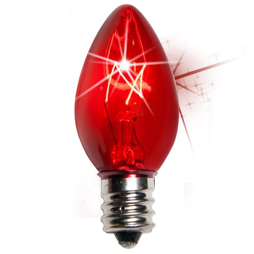 25 Bulbs - C7 Twinkle Triple Dipped Transparent Red, 7 Watt lamp