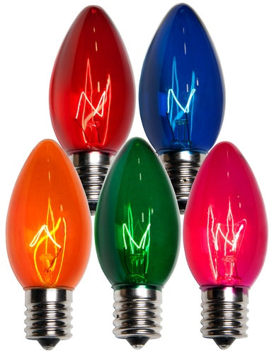 25 Bulbs - C9 Triple Dipped Transparent Multicolor, 7 Watt lamp