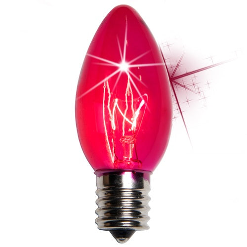 25 Bulbs - C9 Twinkle Triple Dipped Transparent Pink, 7 Watt lamp