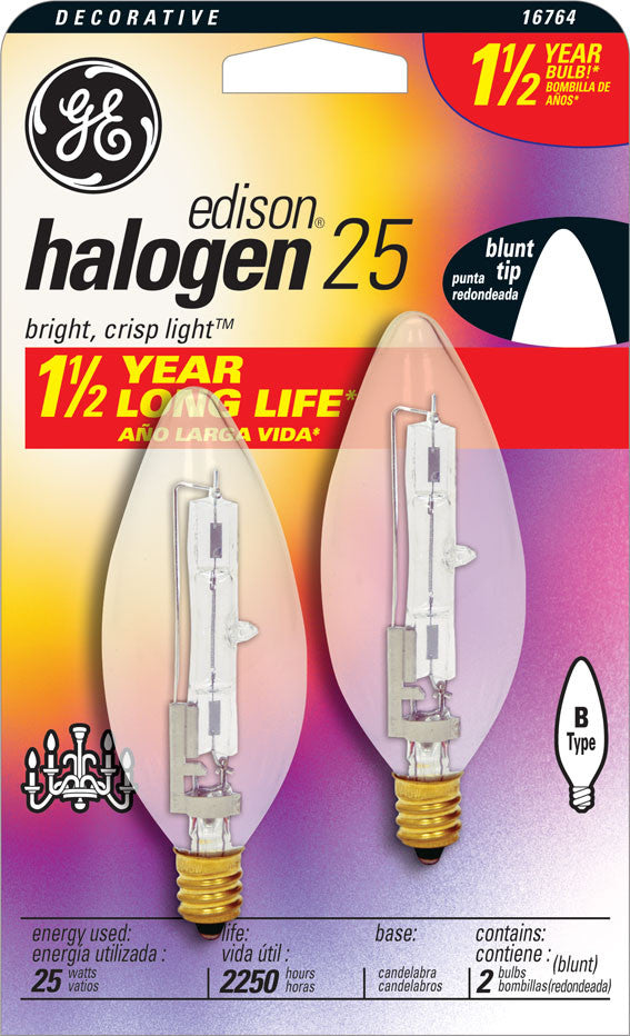 GE 25w 120v Edison B10 Halogen 2 bulbs / PACK