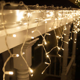 70 Warm White Twinkle 5mm LED Icicle Light Set with White Wire - BulbAmerica