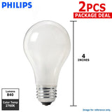 Philips 60w 120v A-Shape A19 Frosted E26 Incandescent Light Bulb - 2 pack - BulbAmerica