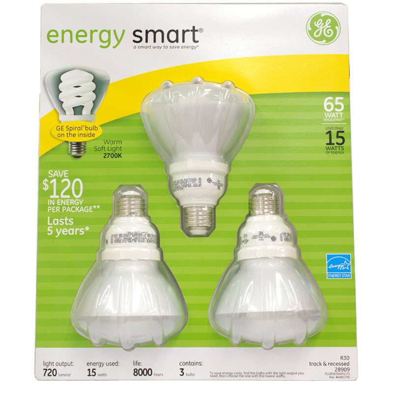 GE 15w R30 CFL bulb Soft White Compact Fluorescent floodlight - 3 bulbs / PK