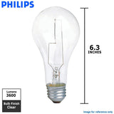 2Pk - Philips 200w 120-130v A23 E26 Clear Incandescent Light Bulb - BulbAmerica