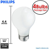 Philips 60w 120v A19 Soft White E26 Incandescent lamp - 4 bulbs - BulbAmerica