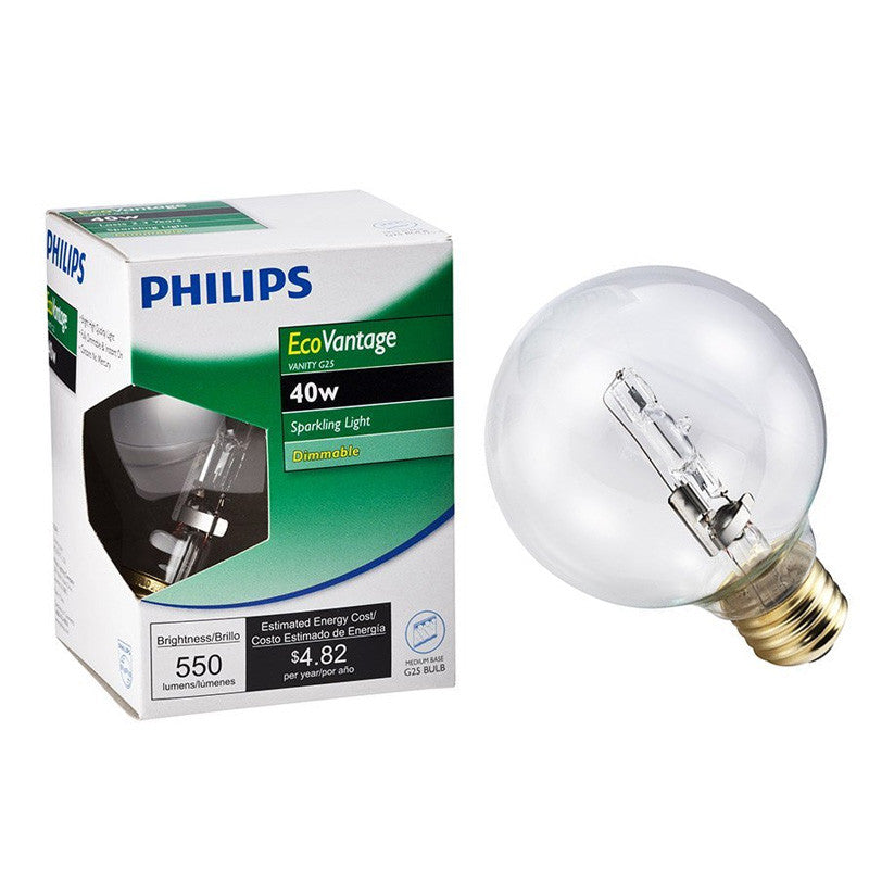 Philips EcoVantage 40W Globe G25 Decorative Clear Halogen Vanity Light Bulb