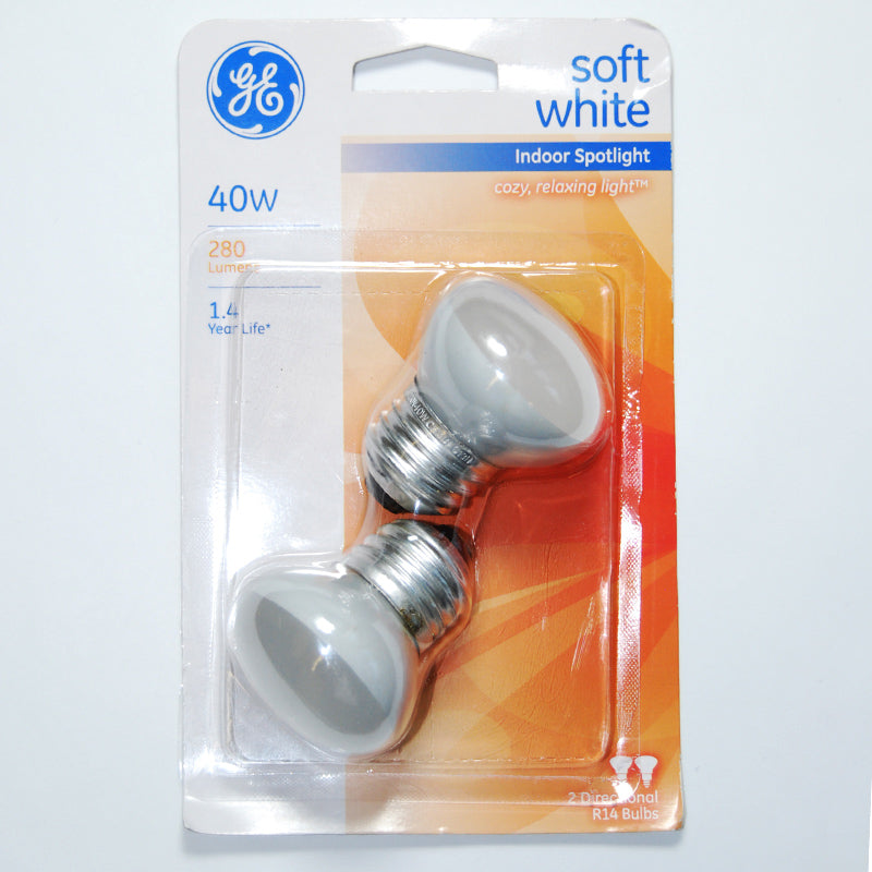 2pk - GE 40w 120v R14 E26 Base Soft White Spot Incandescent Reflector bulb