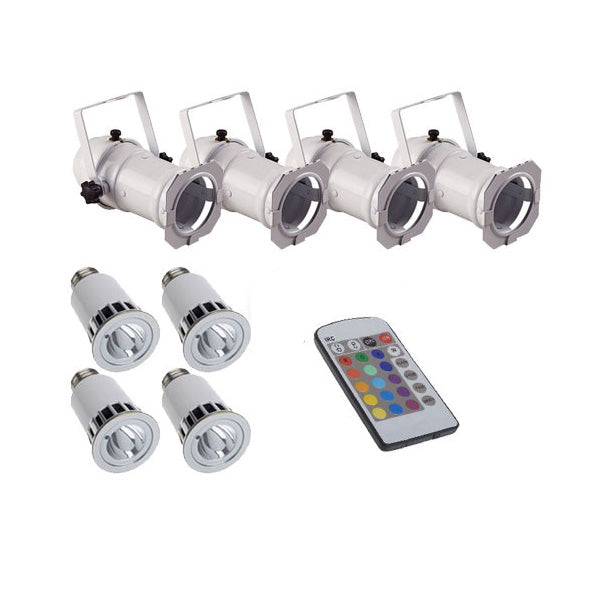 4PK - Par16 White CAN with LED RGB Bulbs and Remote Control