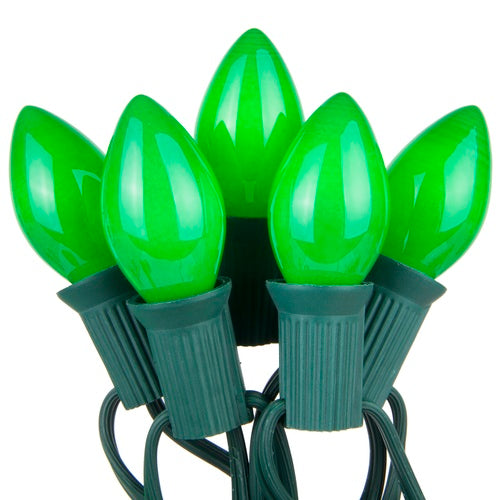 C7 Green Opaque Steady 25 Light Set, Green Wire, 12" Spacing