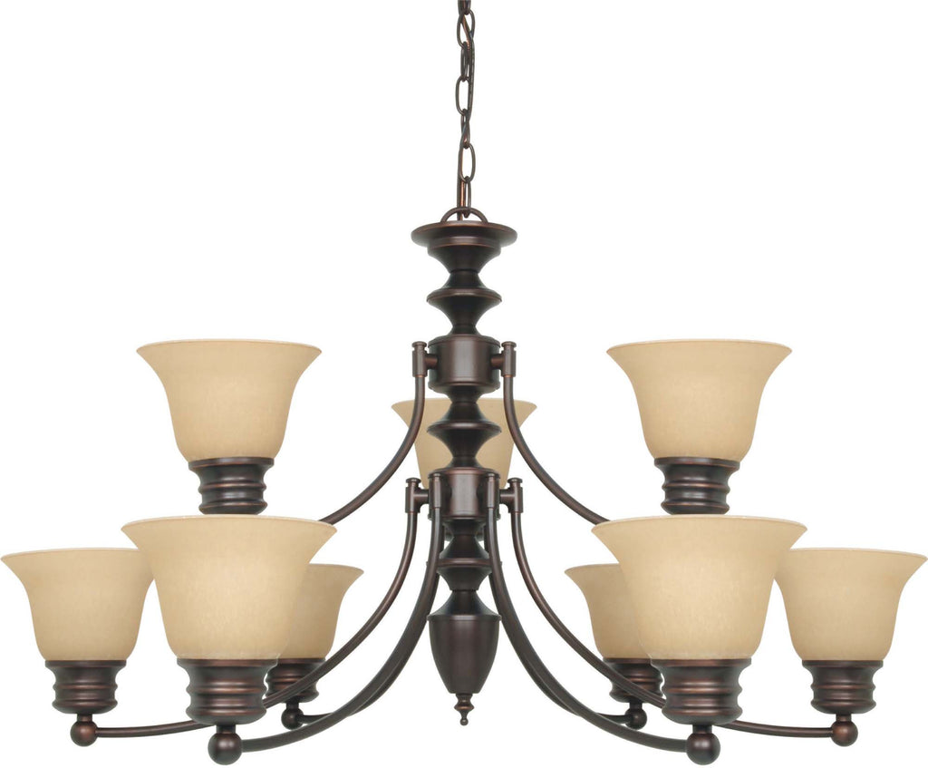 Nuvo Empire 9 Light 32 inch Chandelier w/ Champagne Linen Washed Glass