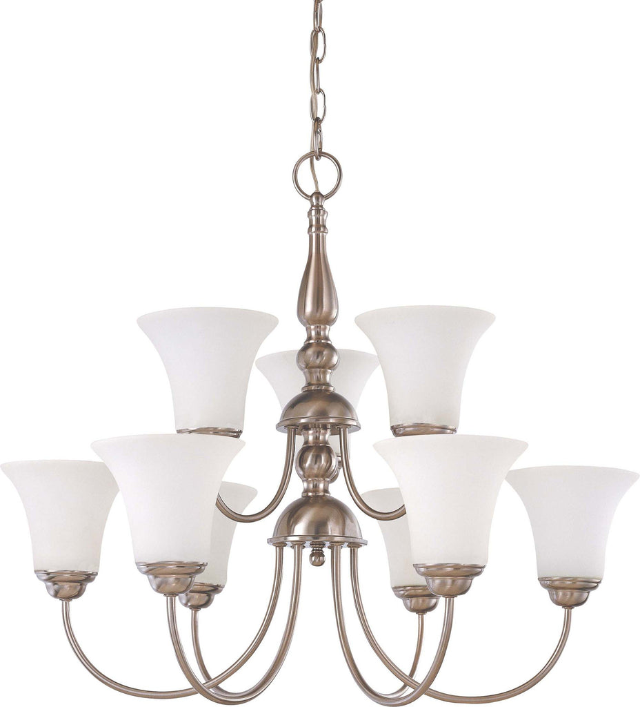 Nuvo Dupont 9-Light 2-Tier 27" Chandelier w/ Satin White Glass in Brushed Nickel