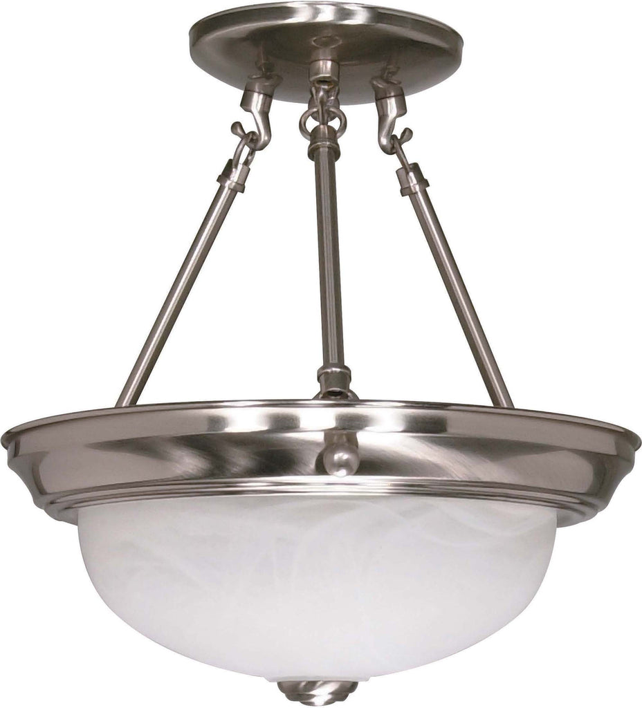 Nuvo 2-Light 11" Semi Flush Mount w/ Alabaster Glass in Brushed Nickel Finish