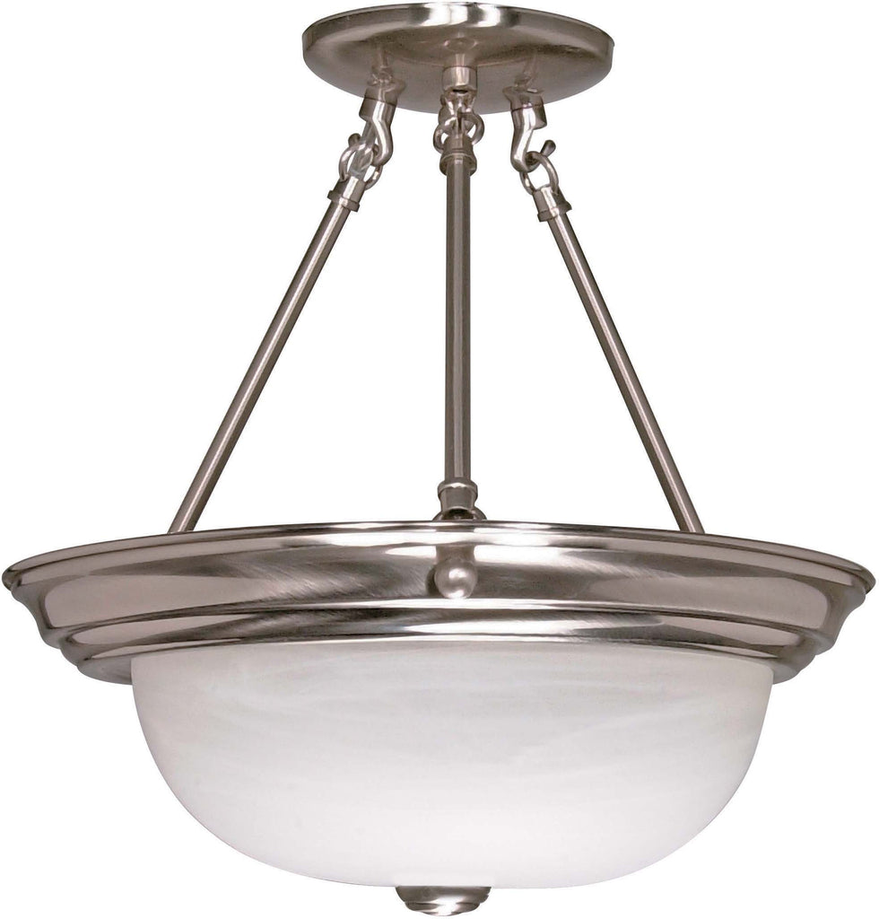 Nuvo 3-Light 15" Semi Flush Mount w/ Alabaster Glass in Brushed Nickel Finish