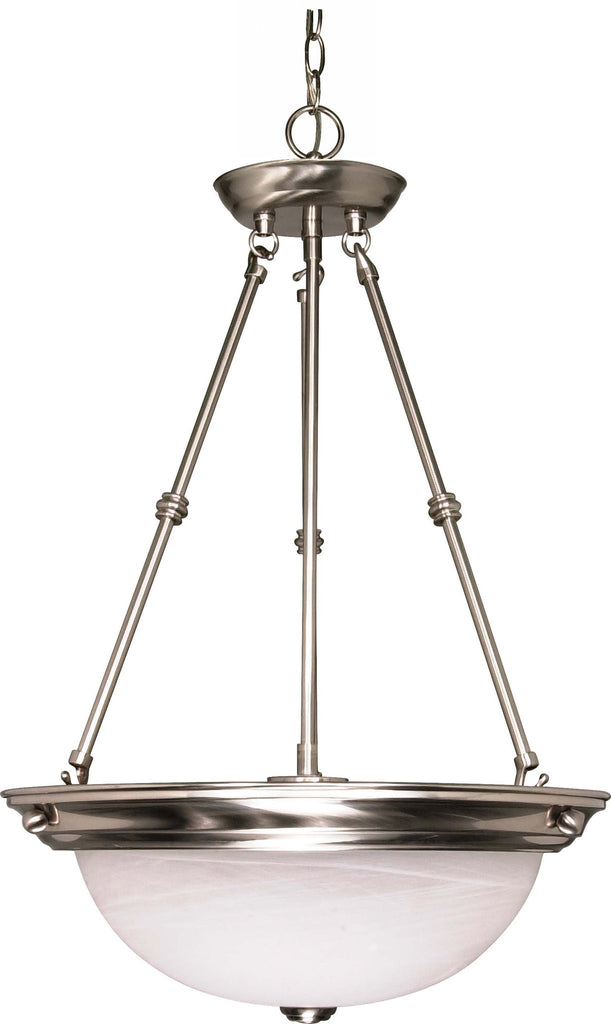 Nuvo 3-Light 15" Pendant Fixture w/ Alabaster Glass in Brushed Nickel Finish