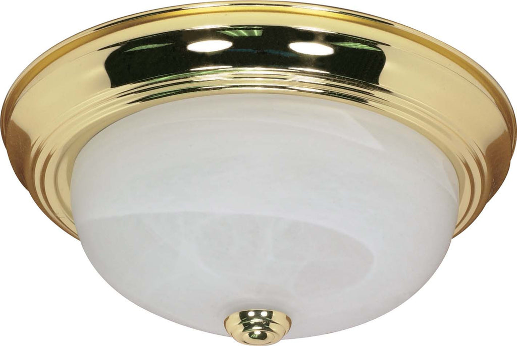 Nuvo 2-Light 11" Flush Mount Fixture w/ Alabaster Glass in Polished Brass Finish