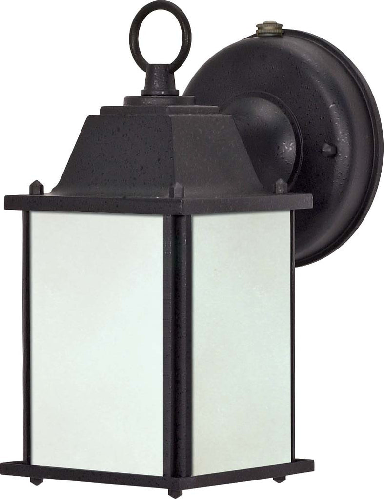 Nuvo Cube Lantern ES -Black Wall Lantern w/ Frosted Beveled Glass -with Lamp