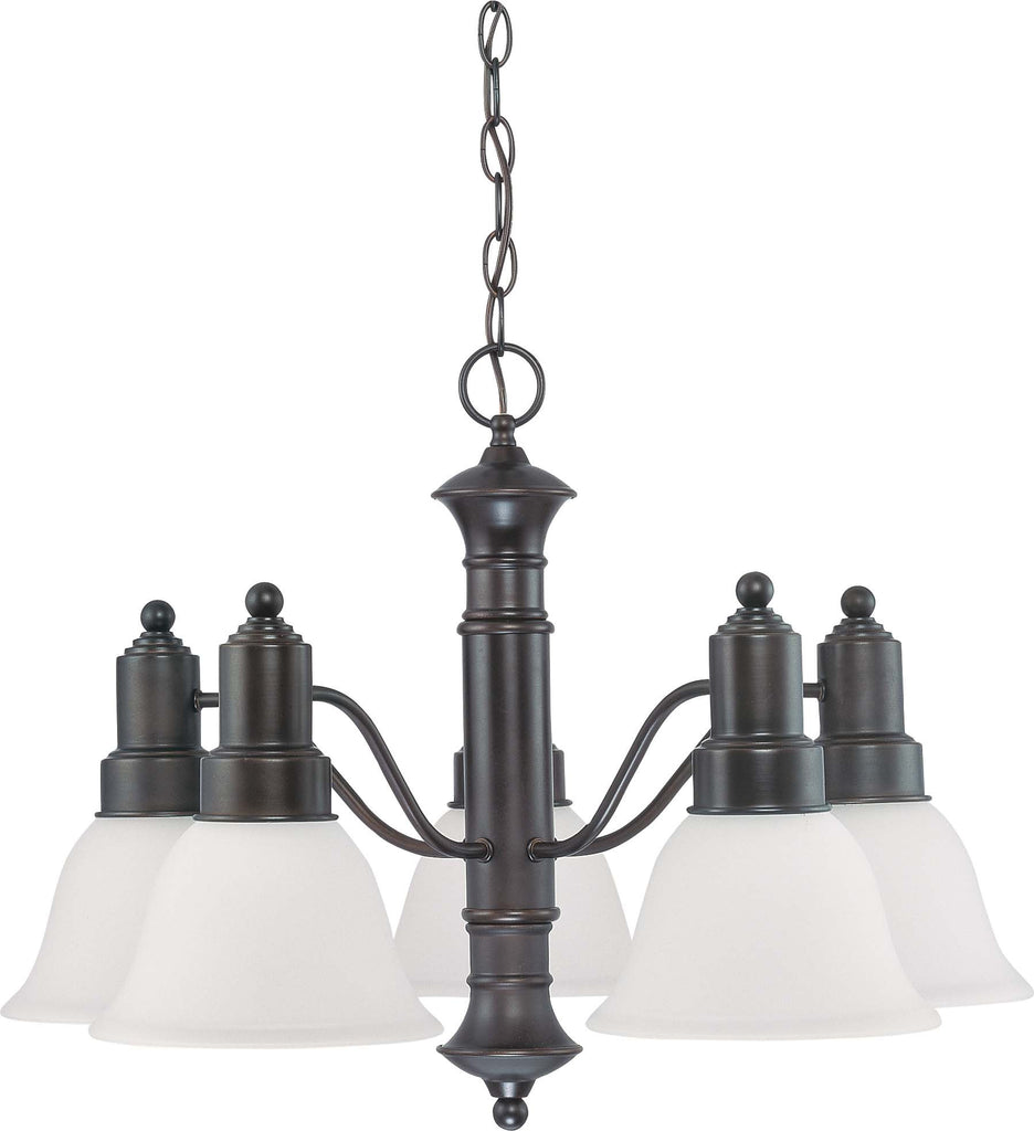 Nuvo Gotham 5-Light 25" Chandelier w/ Frosted White Glass in Mahogany Bronze