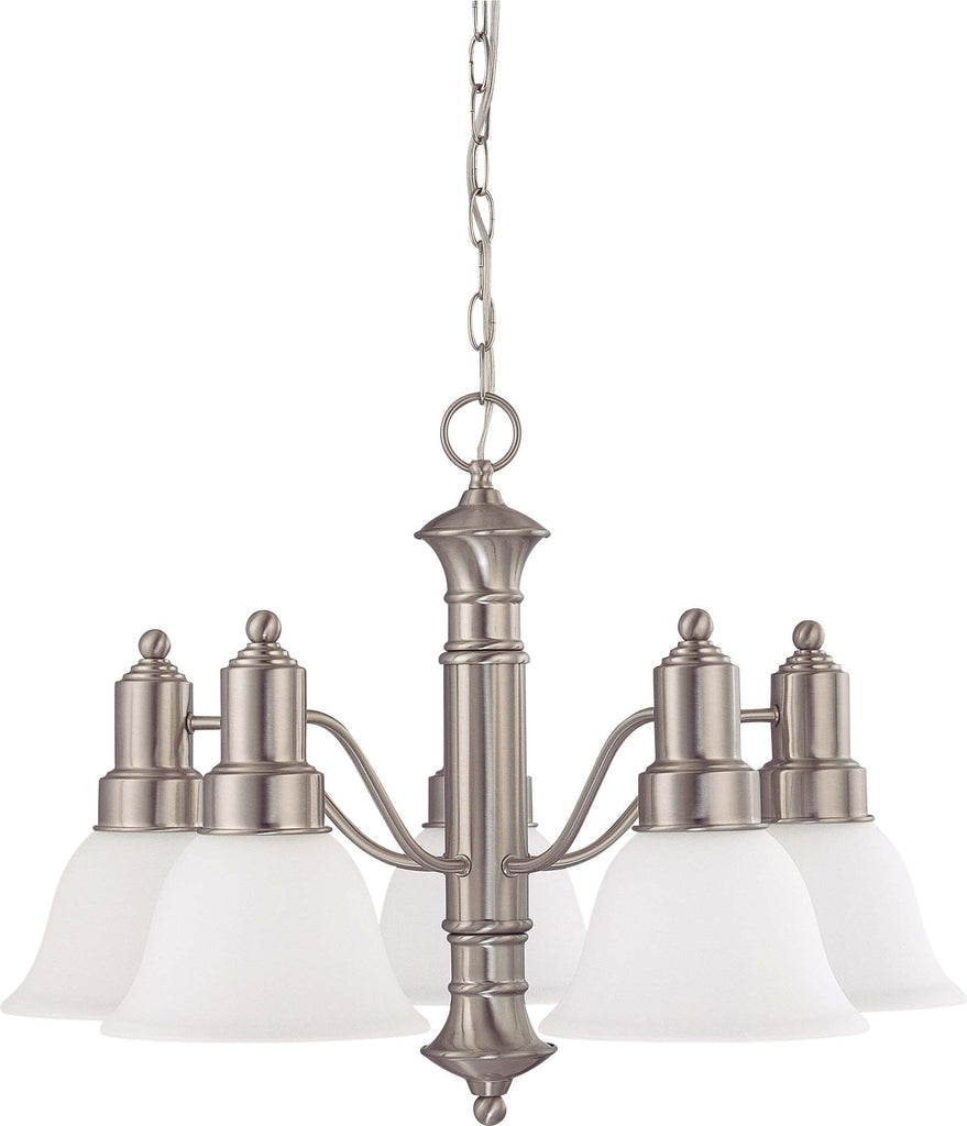 Nuvo Gotham 5-Light 25" Chandelier w/ Frosted White Glass in Brushed Nickel