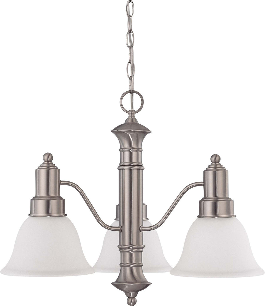 Nuvo Gotham 3-Light 23" Chandelier w/ Frosted White Glass in Brushed Nickel