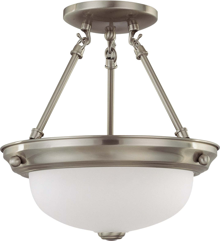 Nuvo 2-Light 11" Semi Flush w/ Frosted White Glass in Brushed Nickel Finish
