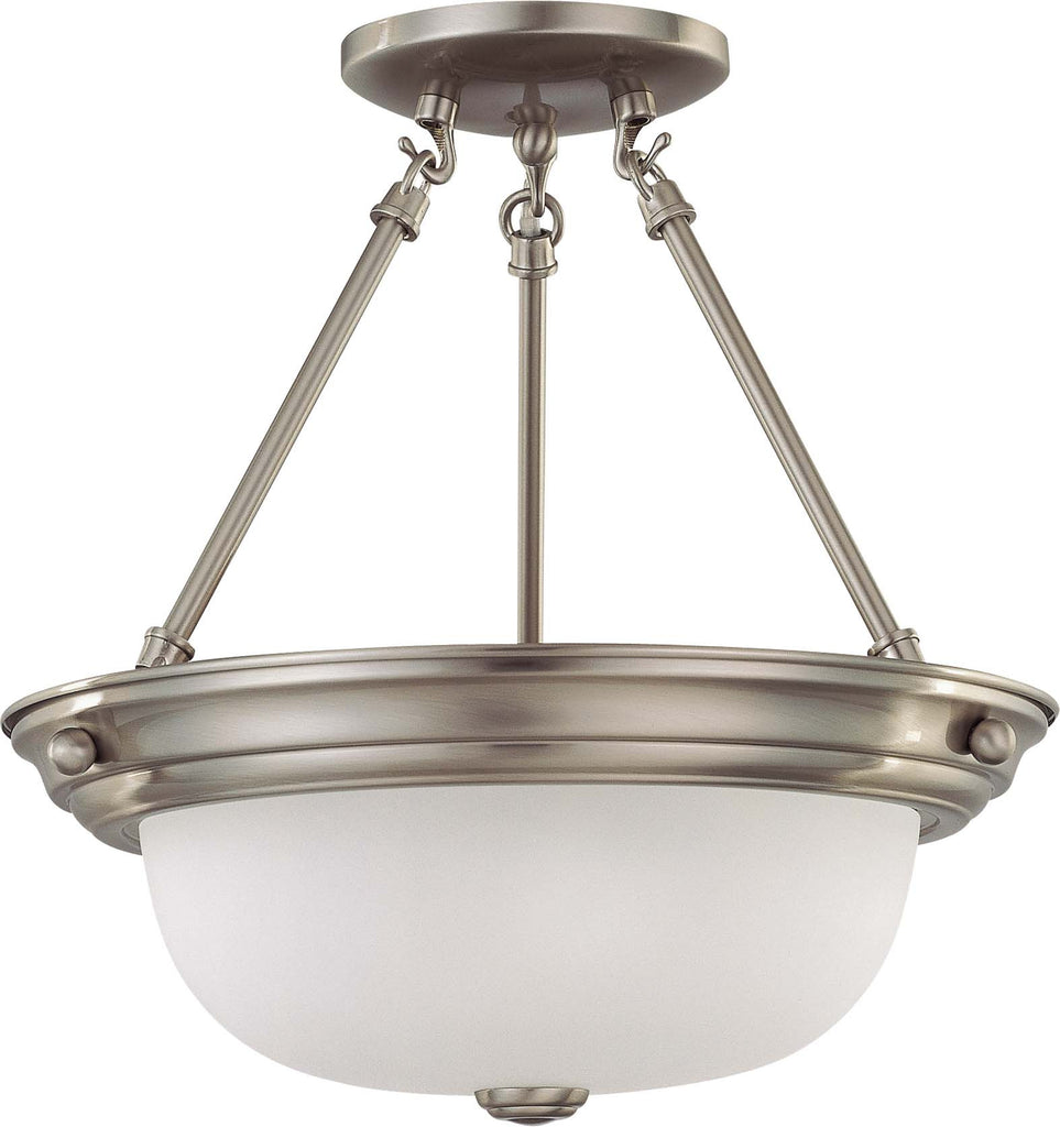 Nuvo 2-Light 13" Semi Flush Mount w/ Frosted White Glass in Brushed Nickel