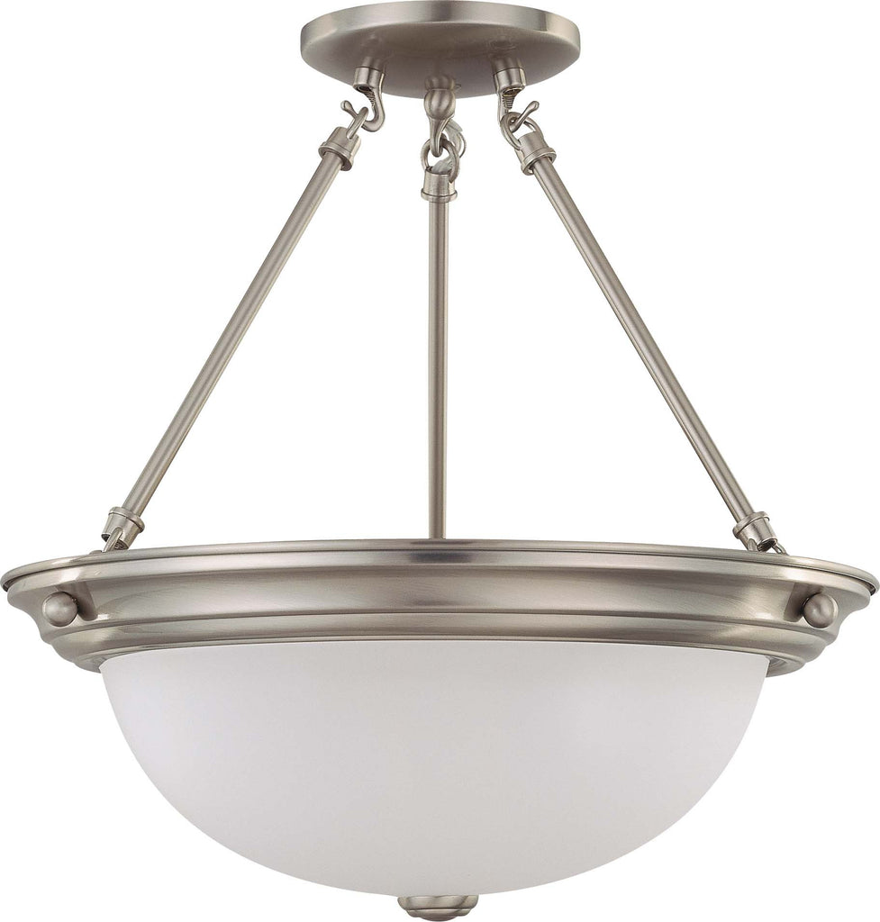 Nuov 3-Light 15" Semi Flush Mount w/ Frosted White Glass in Brushed Nickel