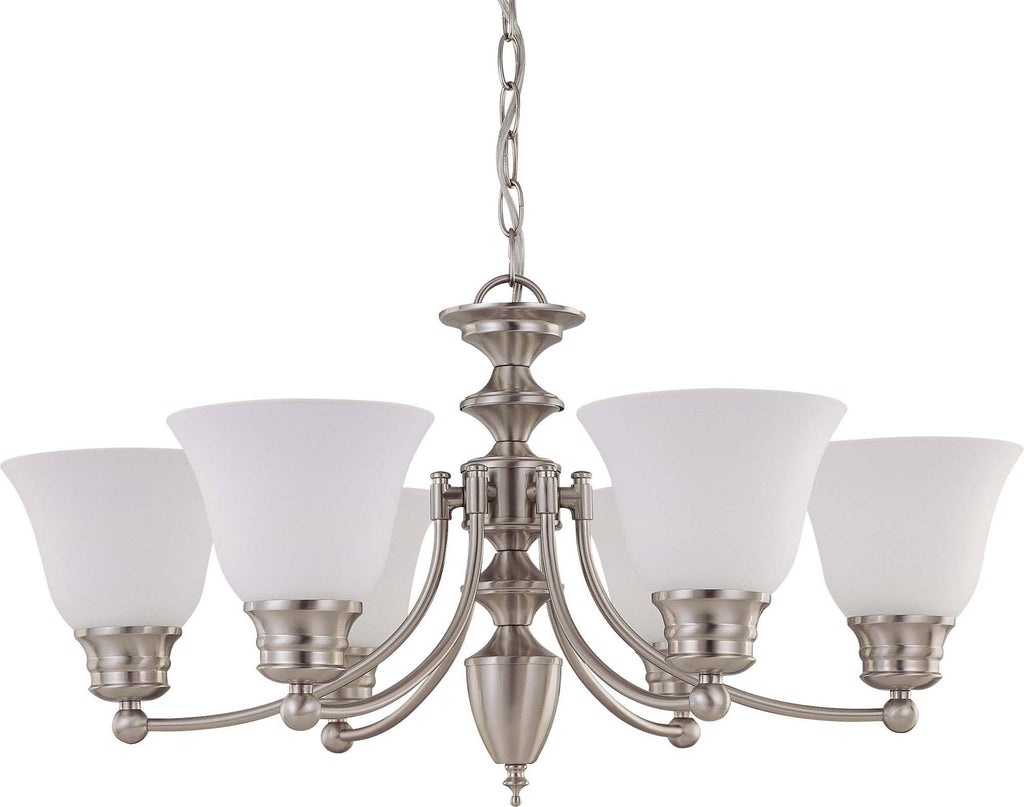 Nuvo Empire 6-Light 26" Chandelier w/ Frosted White Glass in Brushed Nickel