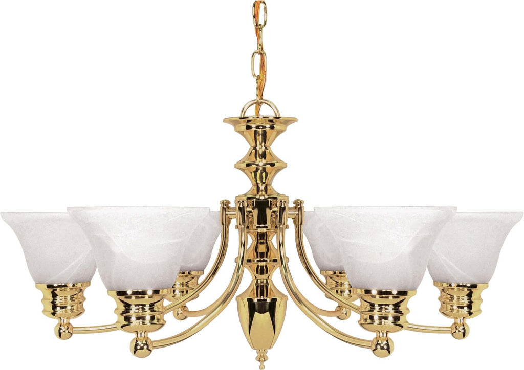 Nuvo Empire 6-Light 26" Chandelier w/ Alabaster Glass in Polished Brass Finish