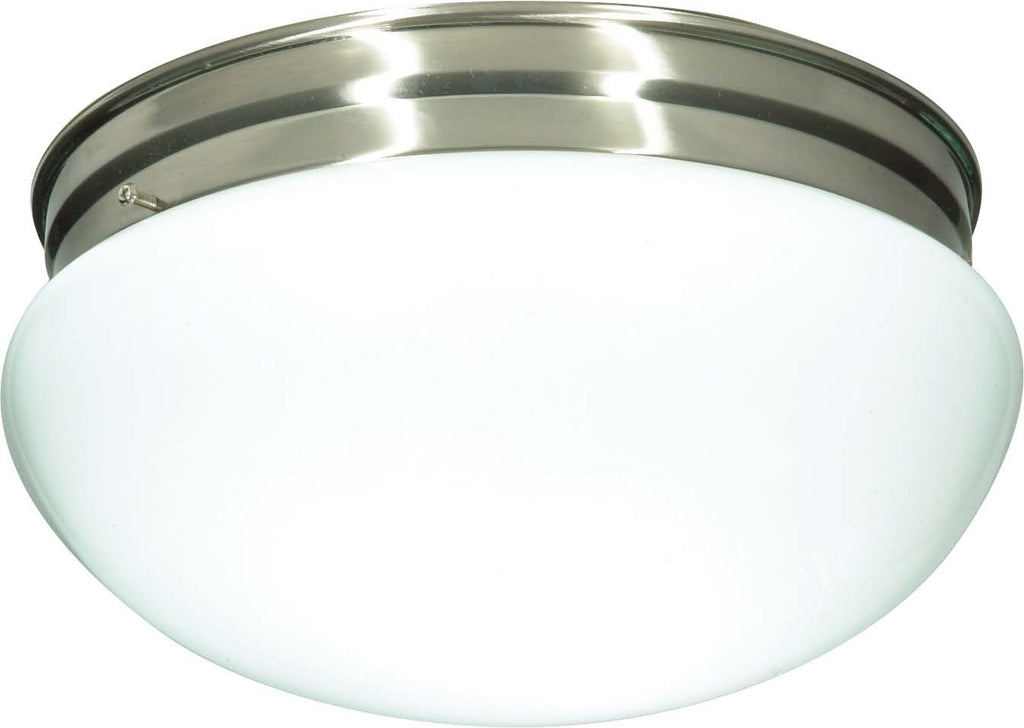 Nuvo 2-Light 12" Large Flush Mount w/ White Mushroom Glass in Brushed Nickel