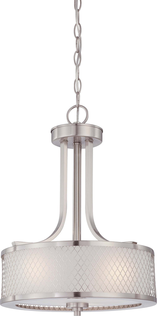 Nuvo Fusion - 3 Lights Brushed Nickel Pendant w/ Frosted Glass Hanging Fixture