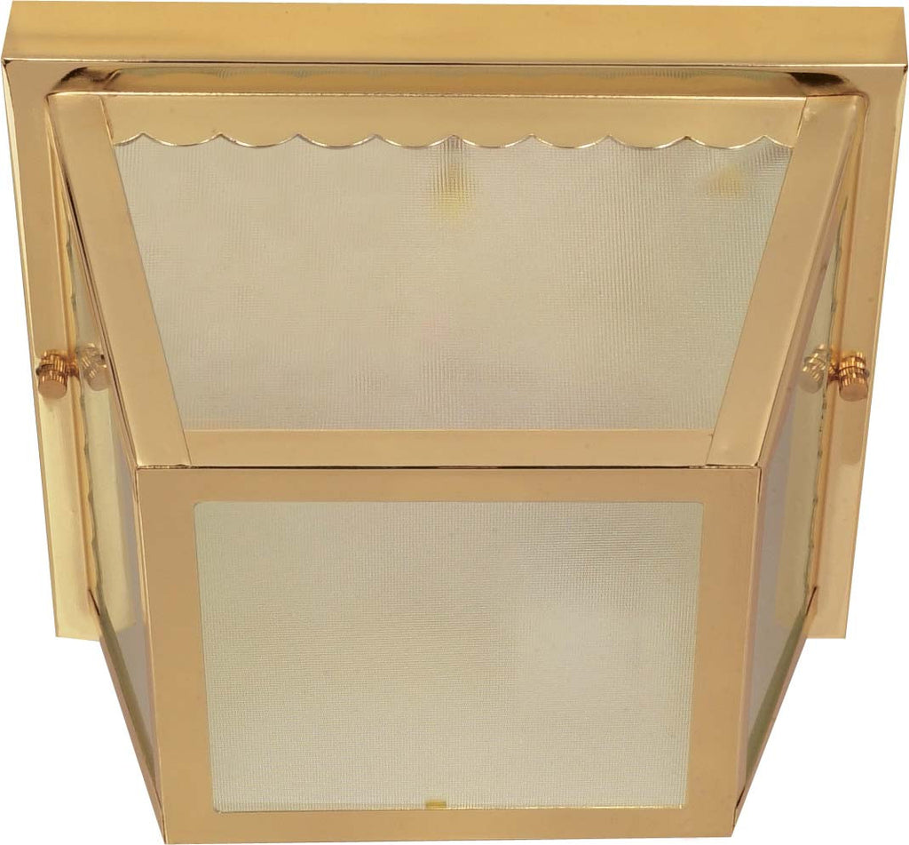 Nuvo 2-Light 10" Carport Flush w/ Textured Frosted Glass in Polished Brass