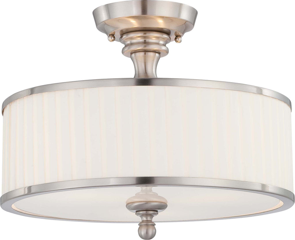 Nuvo Candice - 3 Light Semi Flush Fixture w/ Pleated White Shade