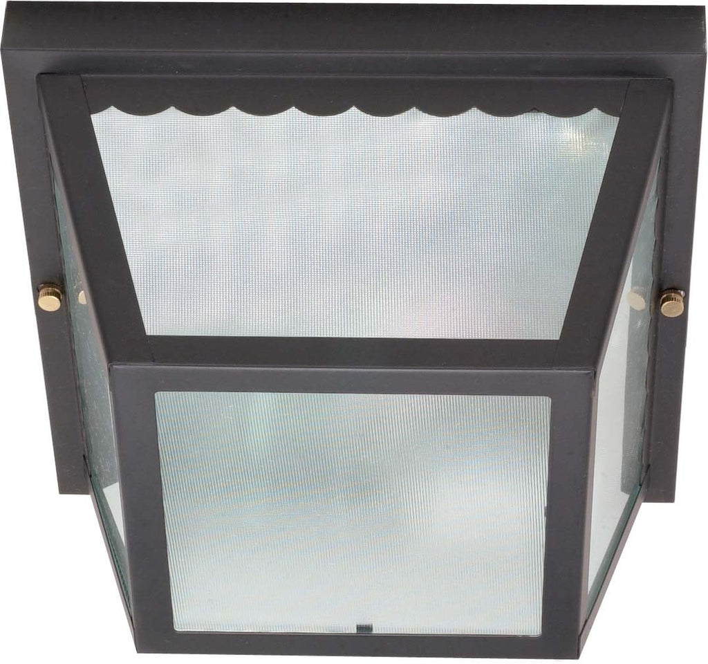 Nuvo 2-Light 10" Carport Flush Fixture w/ Textured Frosted Glass in Black Finish