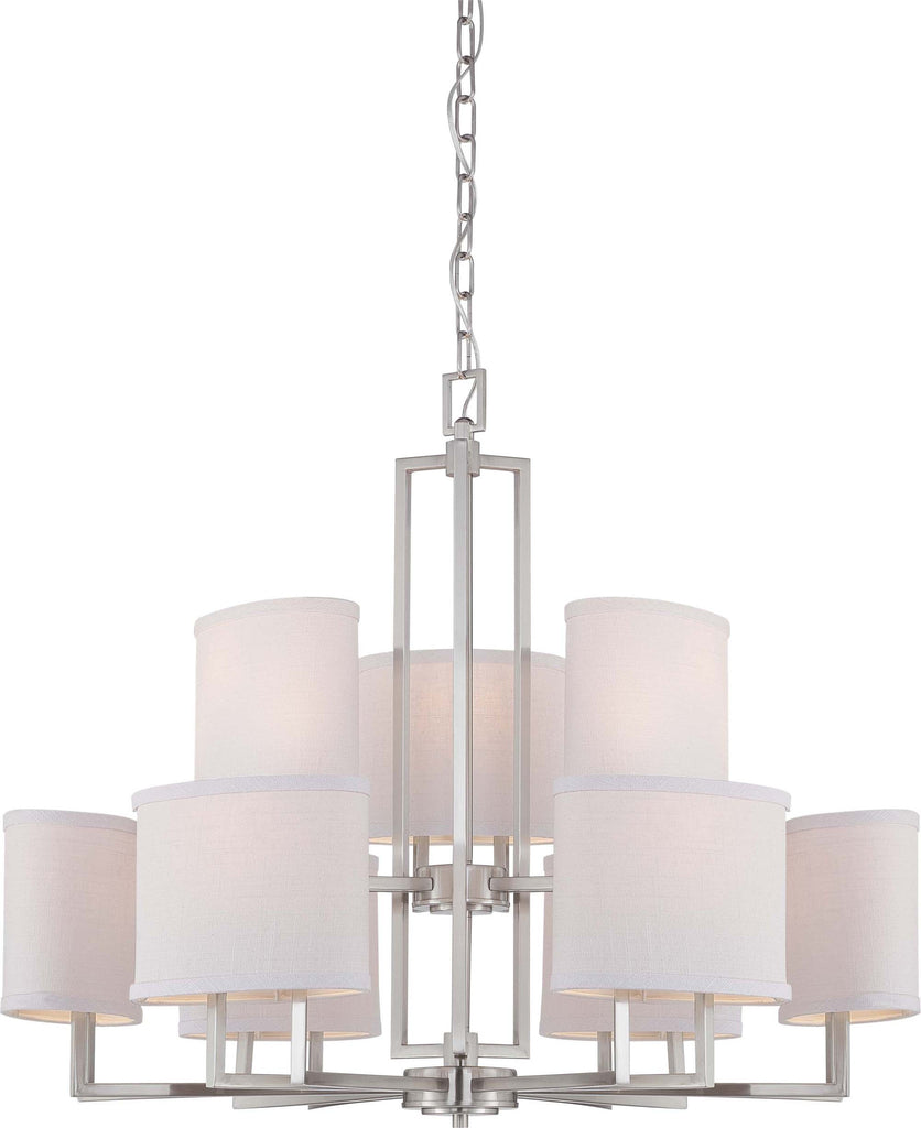 Nuvo Gemini - 9 Light Chandelier w/ Slate Gray Fabric Shades