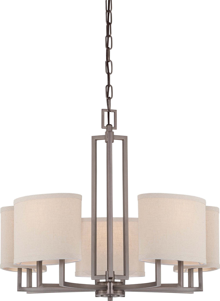 Nuvo Gemini - 5 Light Chandelier w/ Khaki Fabric Shades