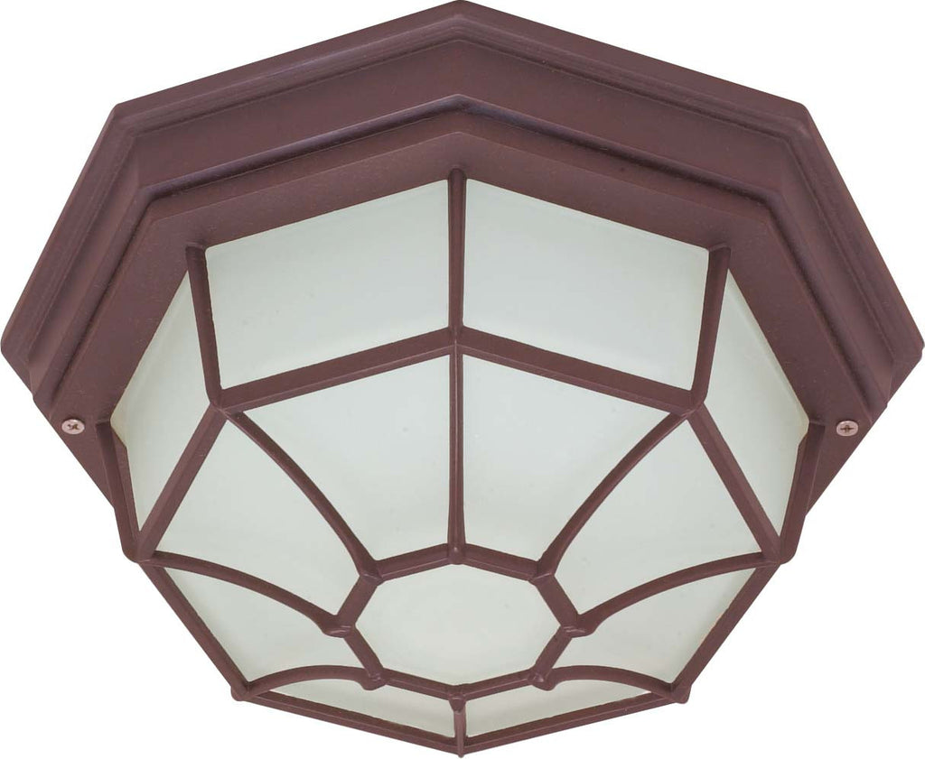 Nuvo 1-Light 12" Flush Spider Cage Fixture w/ Glass Lens in Old Bronze Finish