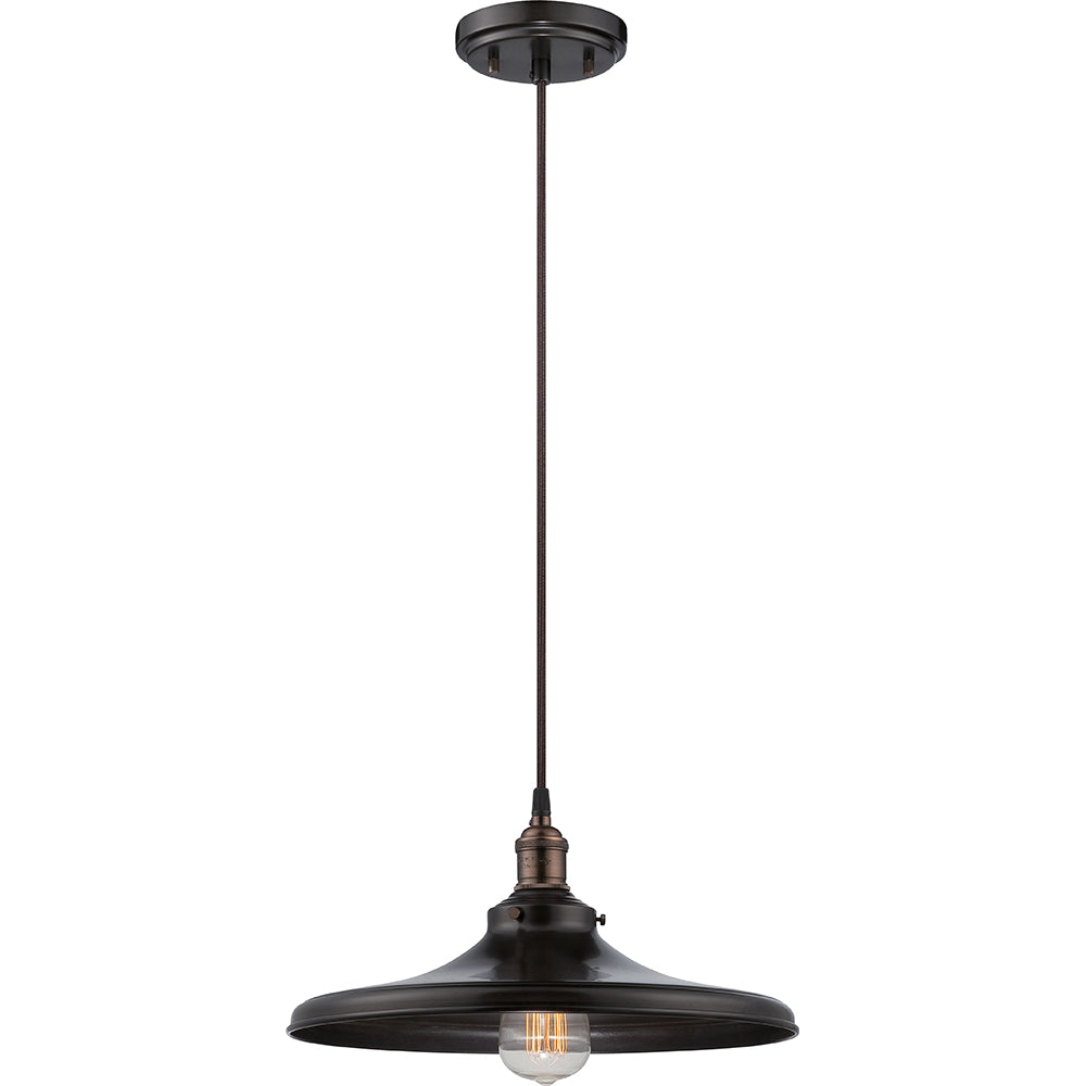 Nuvo Vintage 14" 1-Light Pendant w/ Metal Shade in Rustic Bronze Finish