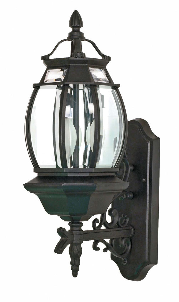 Nuvo Central Park 3-Light 22" Textured Black Wall Lantern w/ Clear Beveled Glass