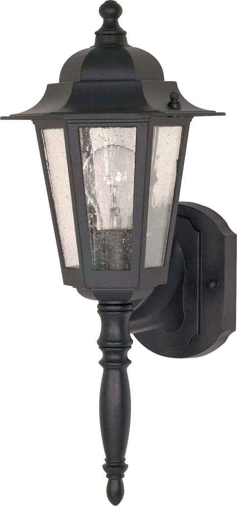 Nuvo Cornerstone 1-Light 18" Textured Black Wall Lantern w/ Clear Seeded Glass