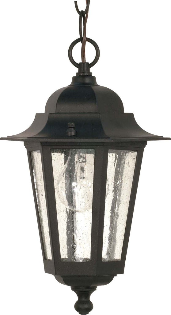 Nuvo Cornerstone 1-Light 13" Textured Black Hanging Lantern w/Clear Seeded Glass