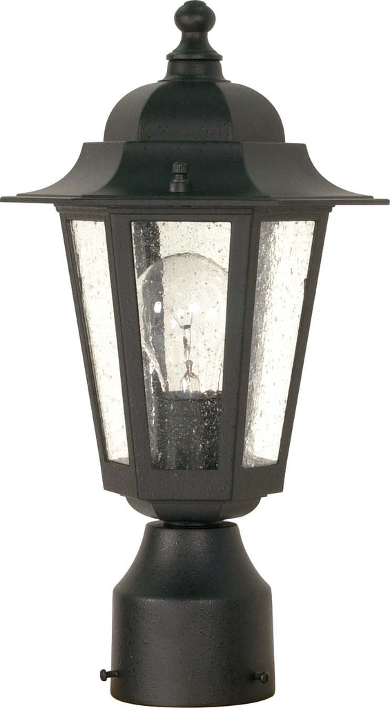 Nuvo Cornerstone 1-Light 14" Textured Black Post Lantern w/ Clear Seeded Glass