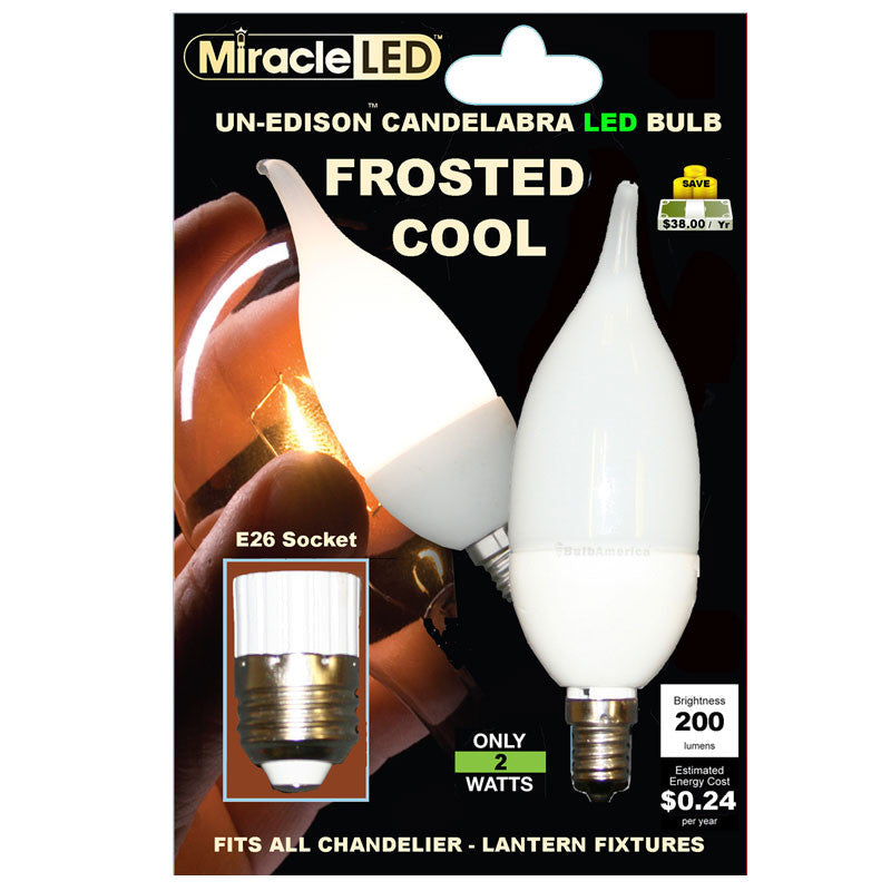 Miracle LED Ultra SAVER 2w 120v Candelabra Frosted Cool White E26 LED Light Bulb