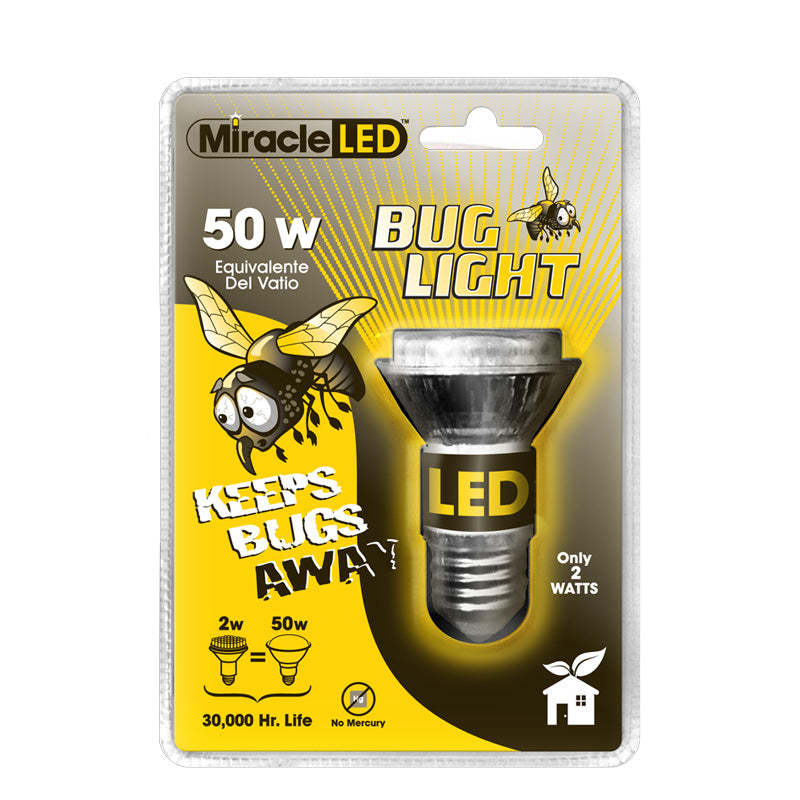 MiracleLED Yellow Bug Light Ultra saver 2W 120v equiv - 50W LED Light Bulb