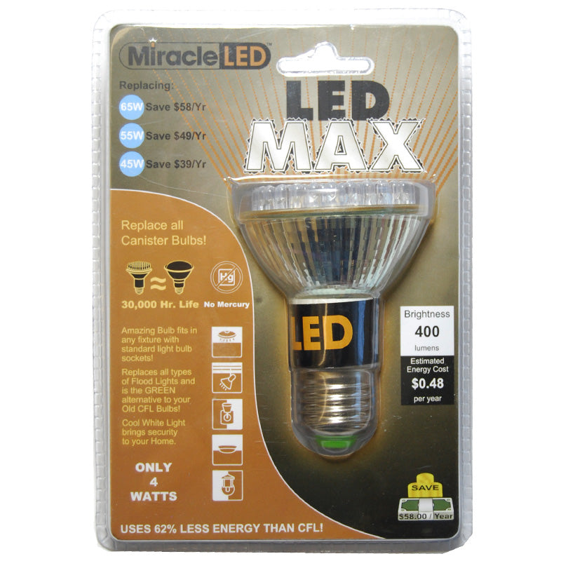 Miracle LED 4W 120V PAR20 Cool White MAX Reflector Flood FL 65w equiv Light Bulb